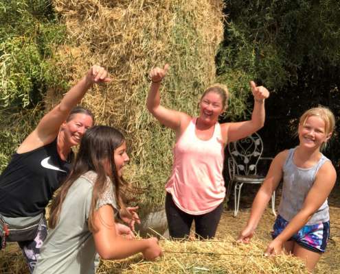 Hay helpers - moiving hay at Ranch Siesta Los Rubios Estepona before the rain